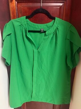 NWOT SHEIN Curve Flutter Sleeve Blouse Green 1XL